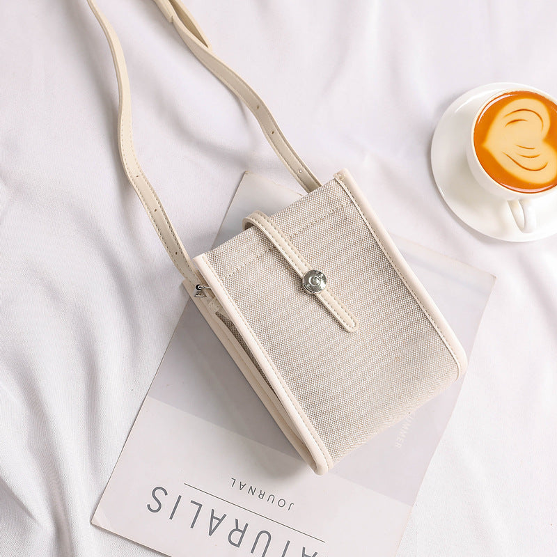 Retro Linen Canvas Small Cross Bag Hit Color Belt Buckle