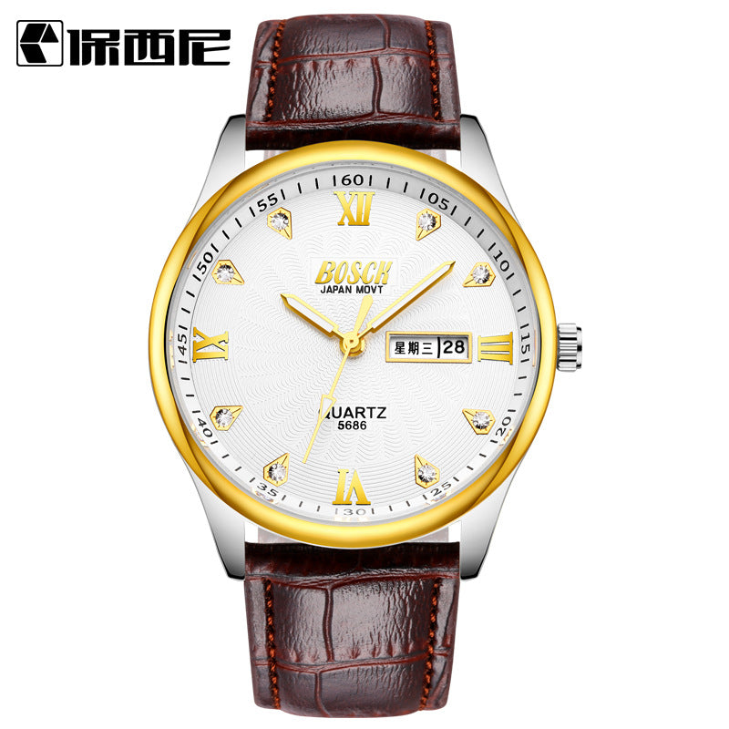 Explosion proof men's steel belt watch, waterproof double calendar quartz watch, business fashion non mechanical watch manufacturer