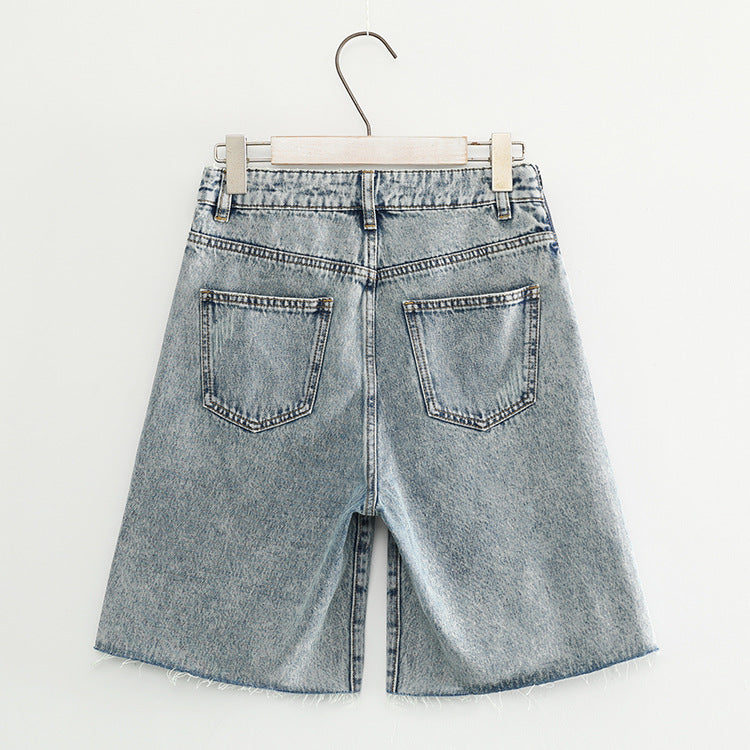 Women's high waist strap denim shorts