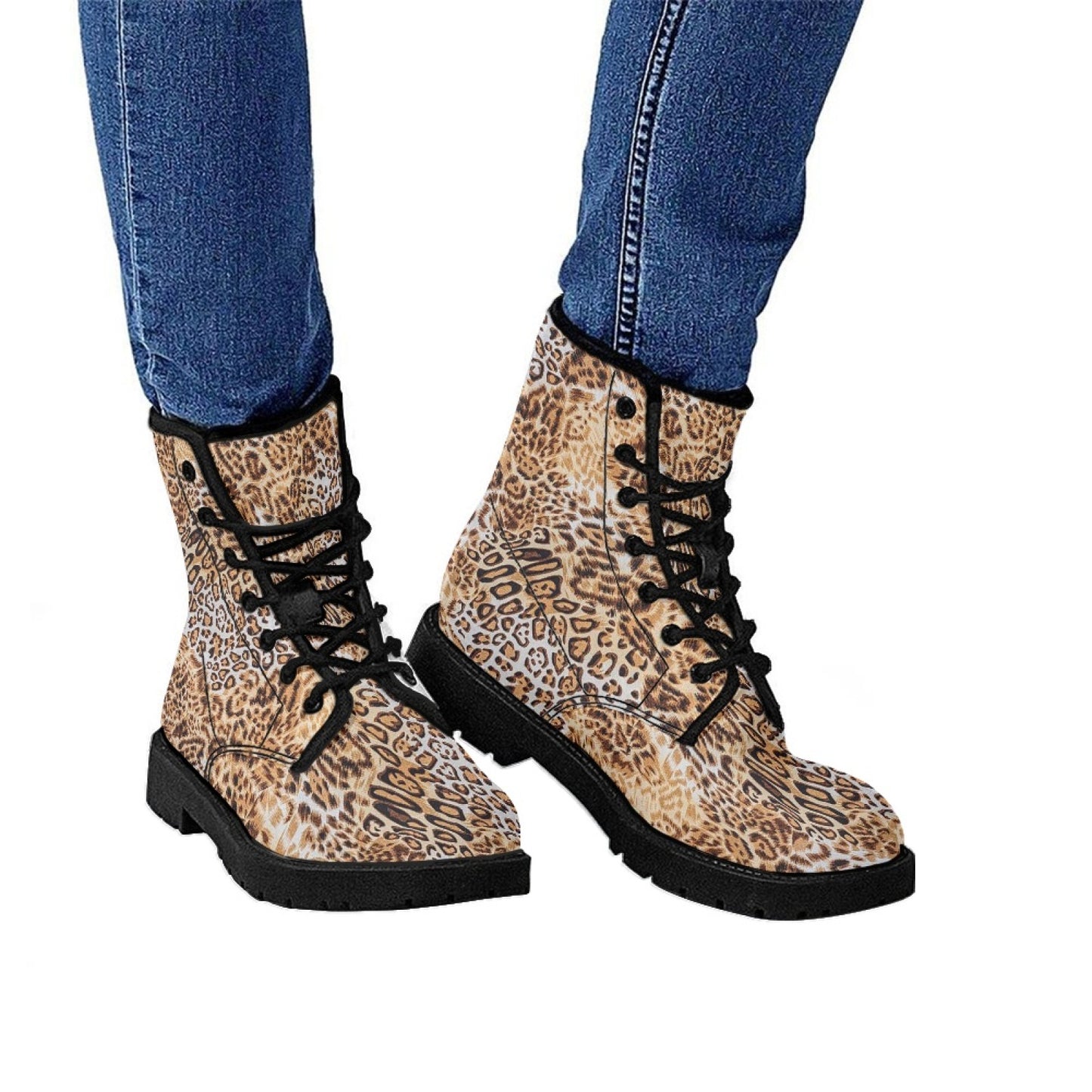 Printed Women's Leather Flat Bottom Low Heel British Martin Boots