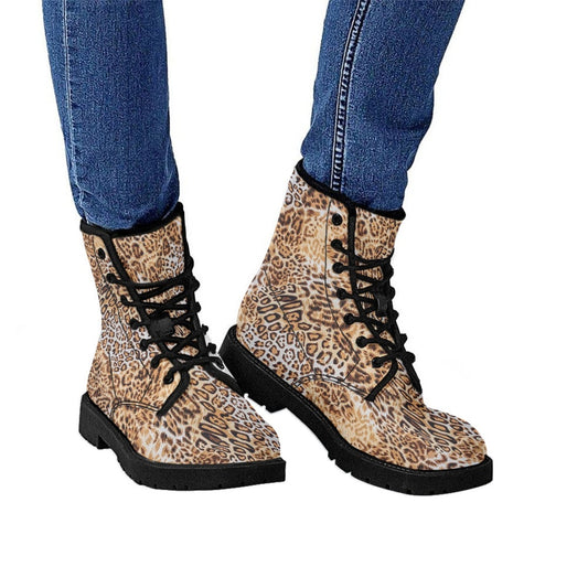 Printed Women's Leather Flat Bottom Low Heel British Martin Boots