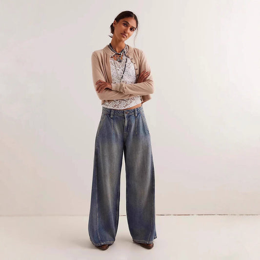 Dame Moderigtige Retro Wide-Leg Denim Jeans