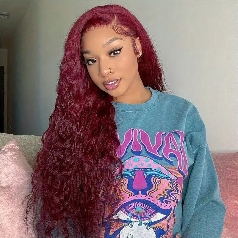 Mode Vinrød Paryk Front Lace Lille Rulle Viklet Rør Afro Syntetiske Parykker