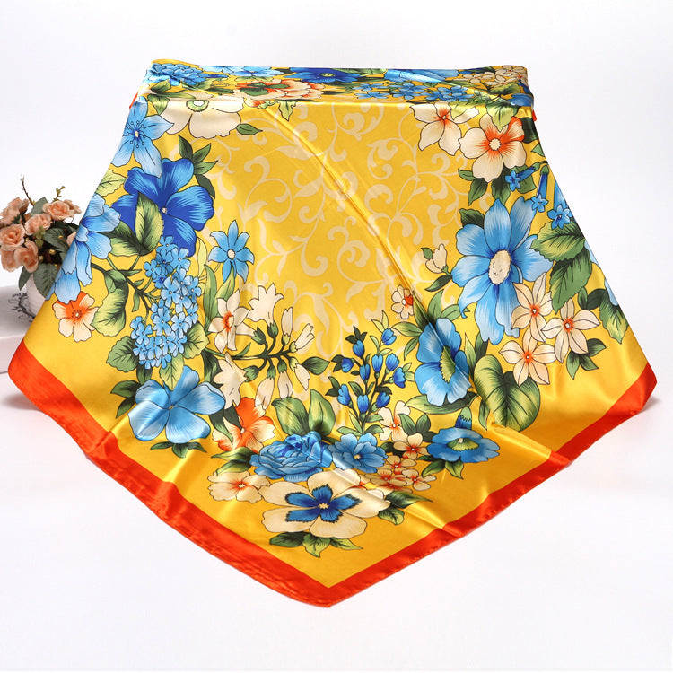 Spring And Autumn Women's Printed 90 Large Kerchief Artificial Silk Floral Scarf