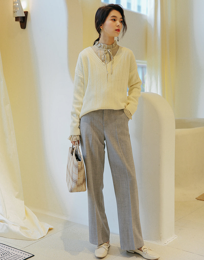 Slim high waist casual wide-leg pants