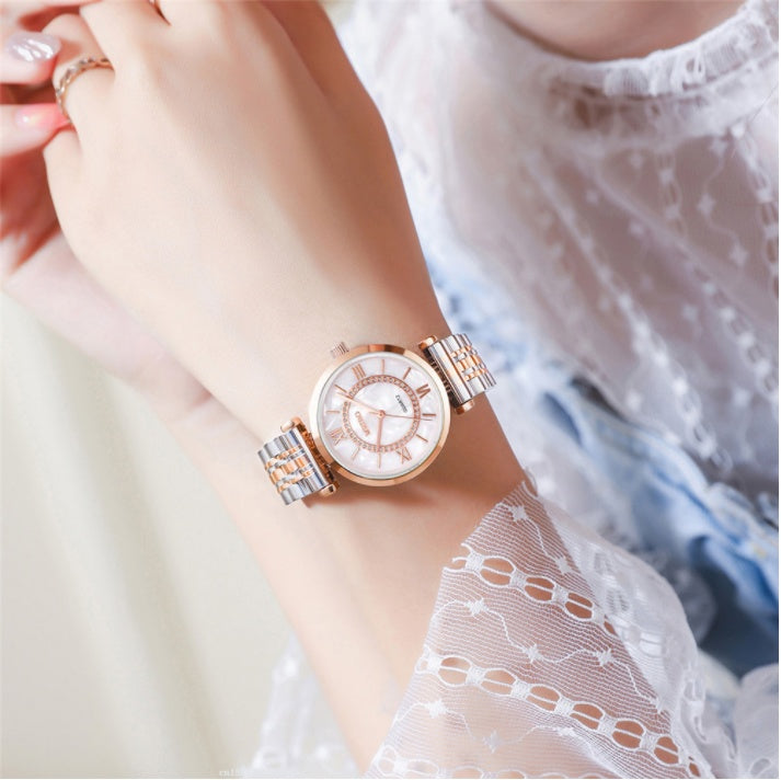 Ladies Diamond Steel Band Simple Quartz Watch