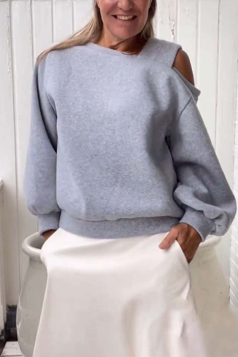 Leisure Off-shoulder Loose Long Sleeve Fleece-lined Bathroom