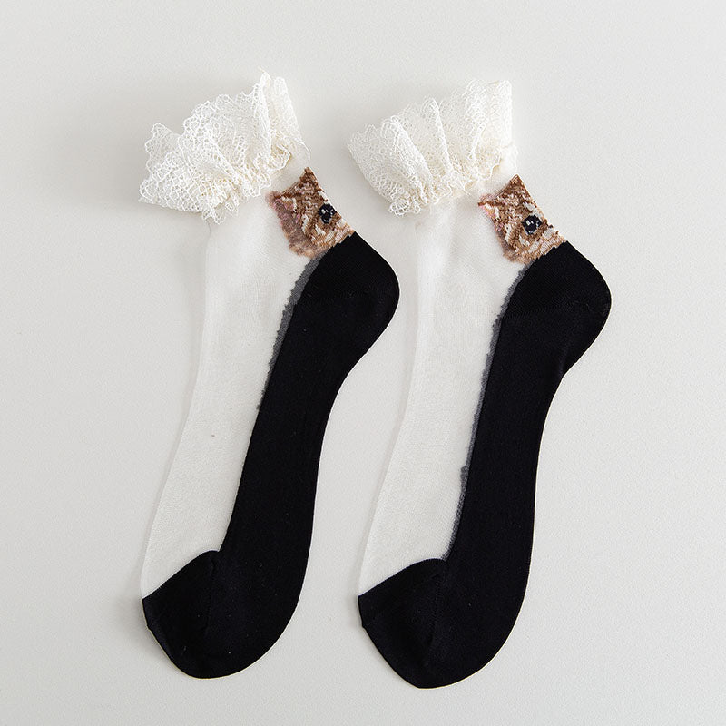 Women's mid-tube lace socks