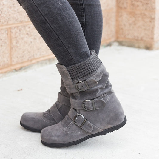 Winter Bare Boots, Flat Soled, Large Sized Short Boots, Thickened Cotton Shoes