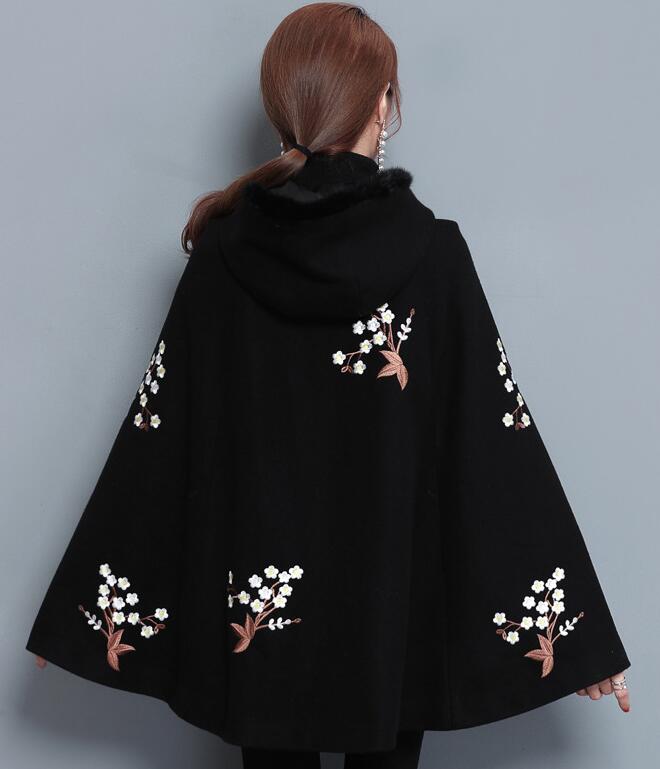 Style Women's Embroidery Flower Cloak Shawl Cloak