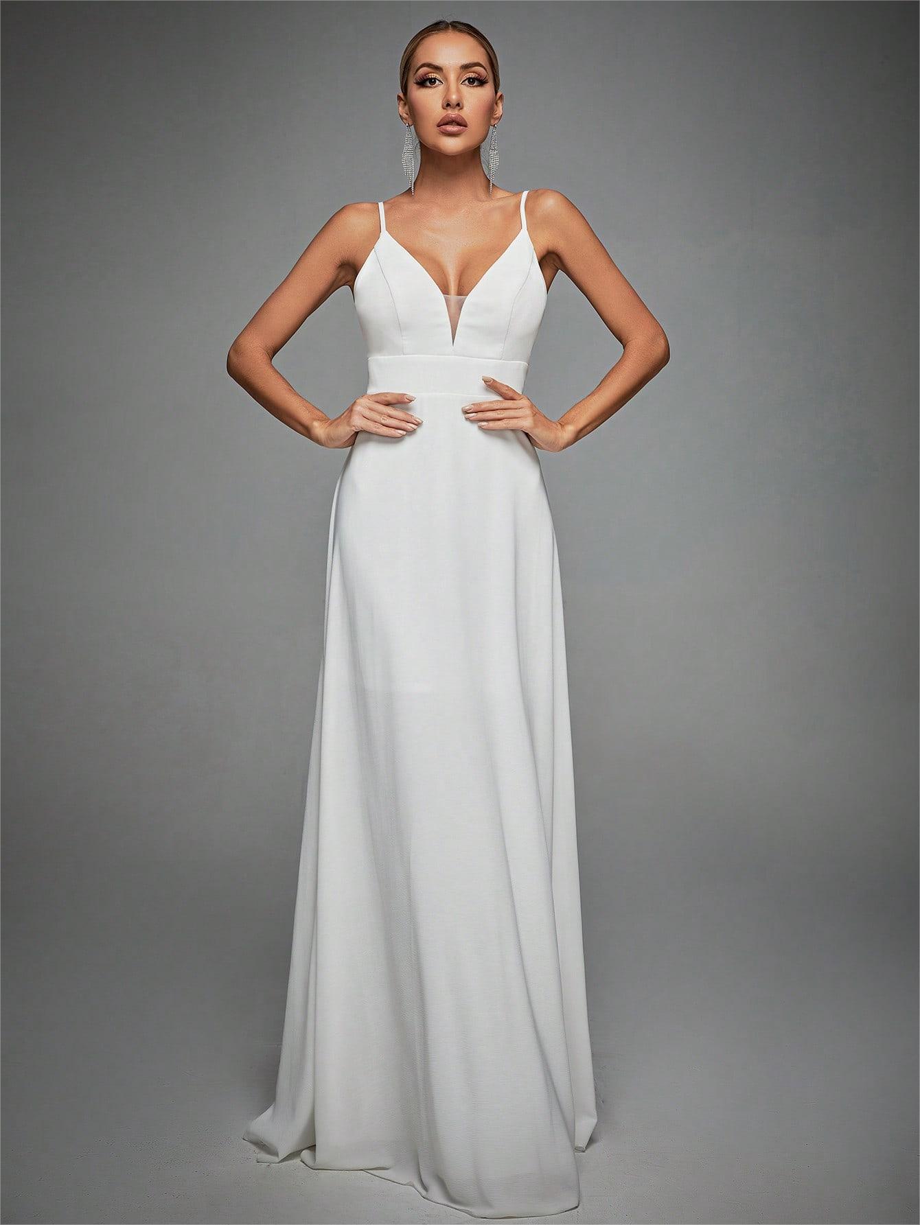 New Lace V-Neck Strap Evening Gown