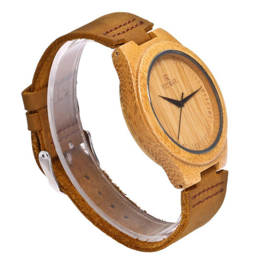 Crazy Horse Leather Quartz Wood Watch