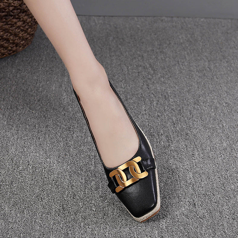Retro Soft Bottom Square Toe High Heel Pumps Women's Hemp Rope