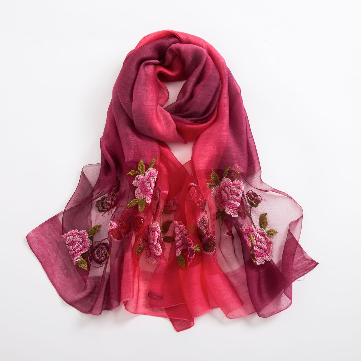 Silk scarf with wild embroidery in spring