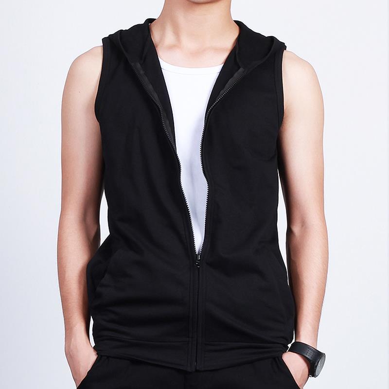 Men's Sleeveless Solid Color Hooded Vest