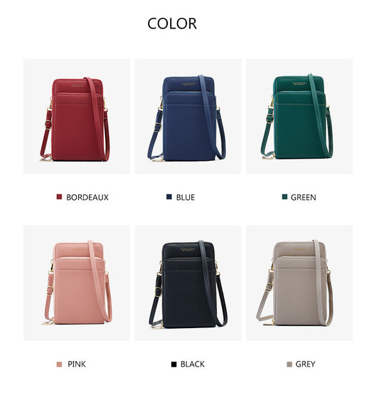 Three Zipper Mobile Phone Simple Plain Color Ladies Shoulder Bag