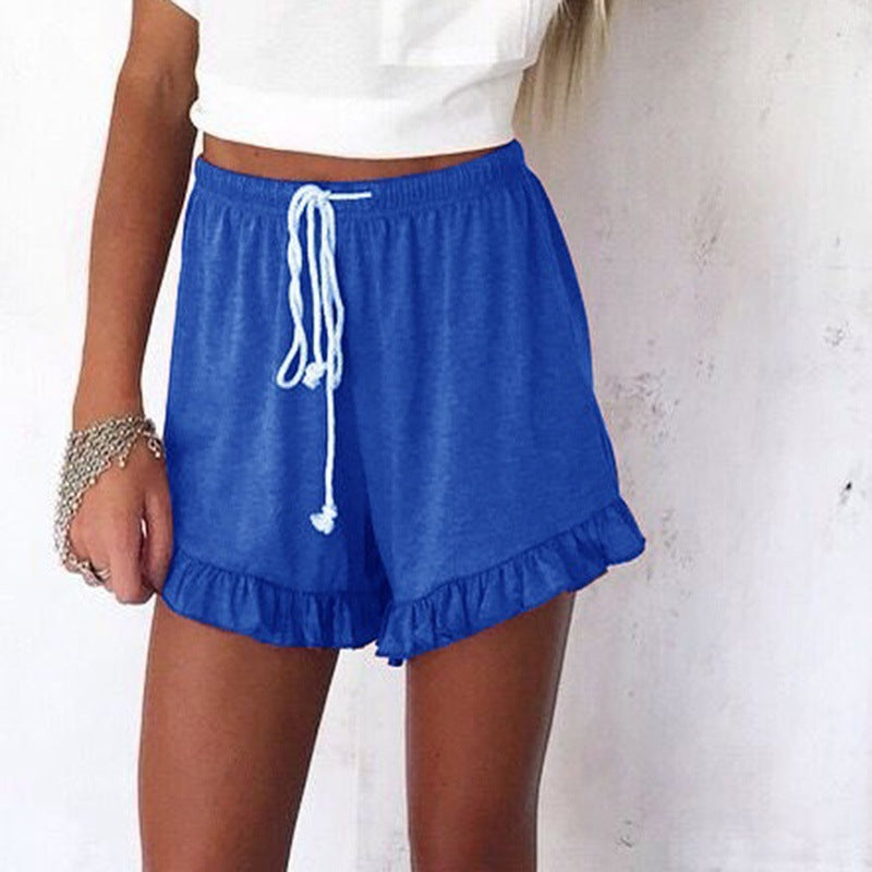 Drawstring ruffled shorts