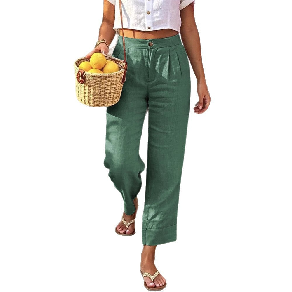 Women's Cotton-Linen Solid-Color Fashion Casual Everyday Pants
