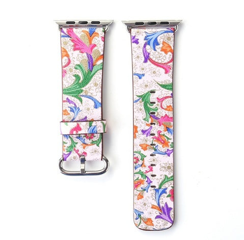 Silk-printed Floral Leather Strap Chinoiserie