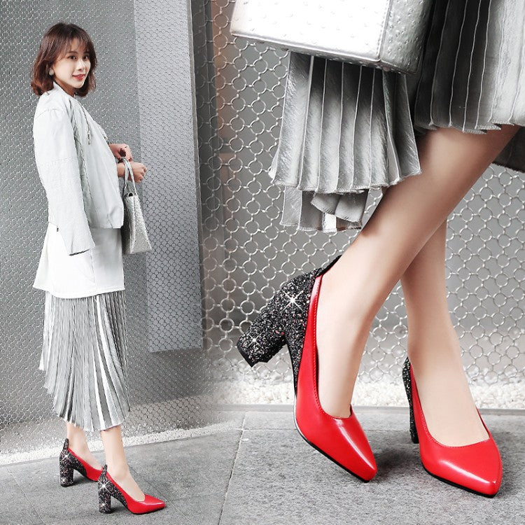 Women's shallow mouth thick heel low-top shoes