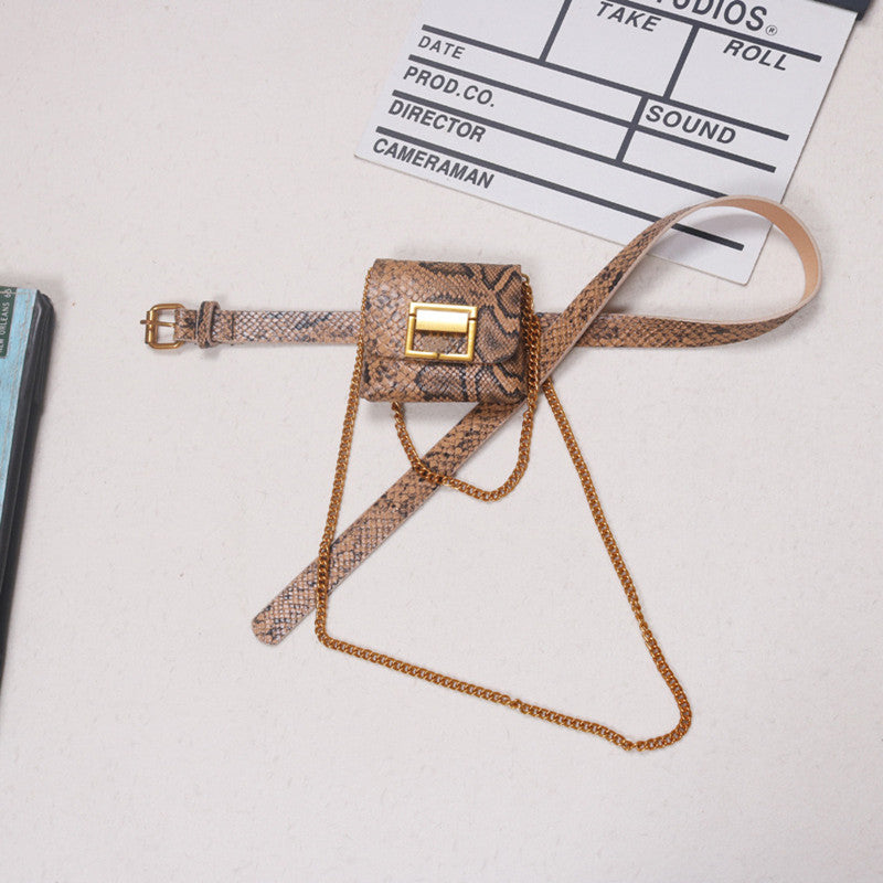 Snake pattern gold chain belt belt bag women