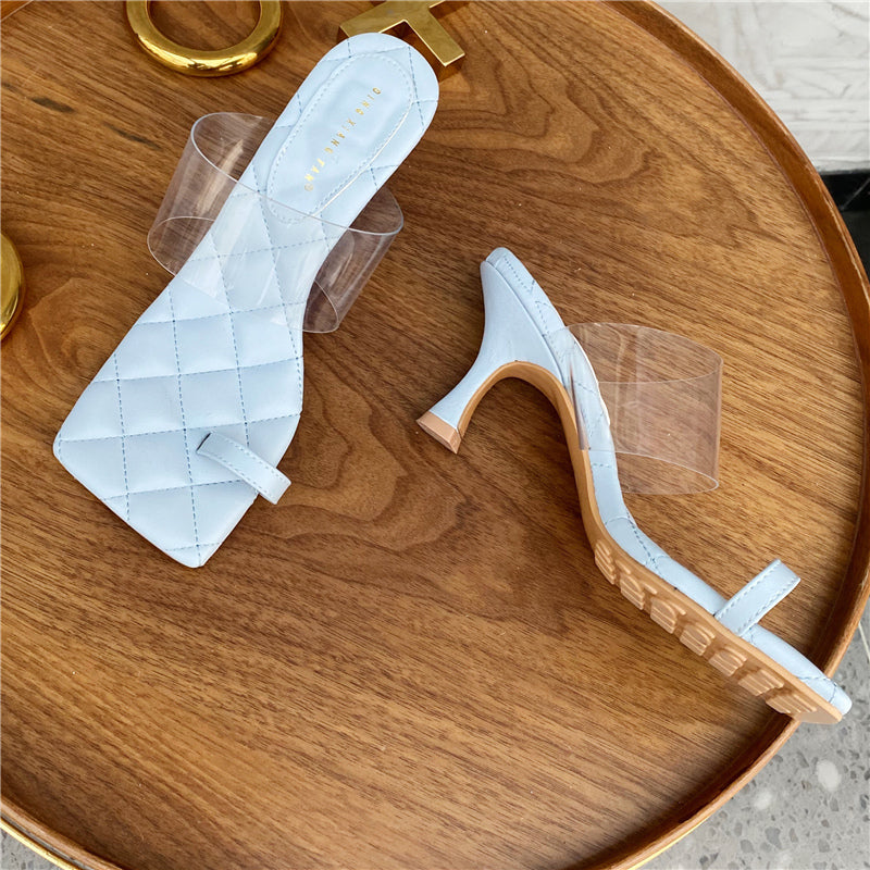One word high heel stiletto transparent female sandals
