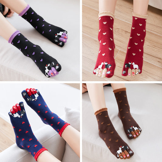 Autumn and Winter Cotton Five-finger Socks Women's Tube