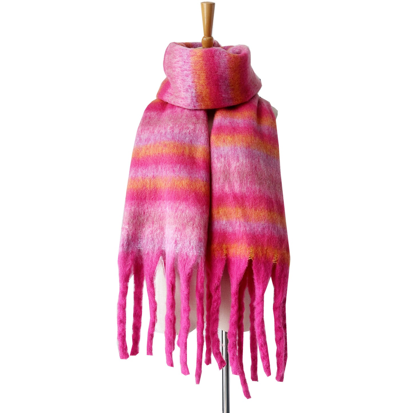 European And American Winter Thickened Circle Yarn Thick Braid Tassel Striped Scarf Shawl