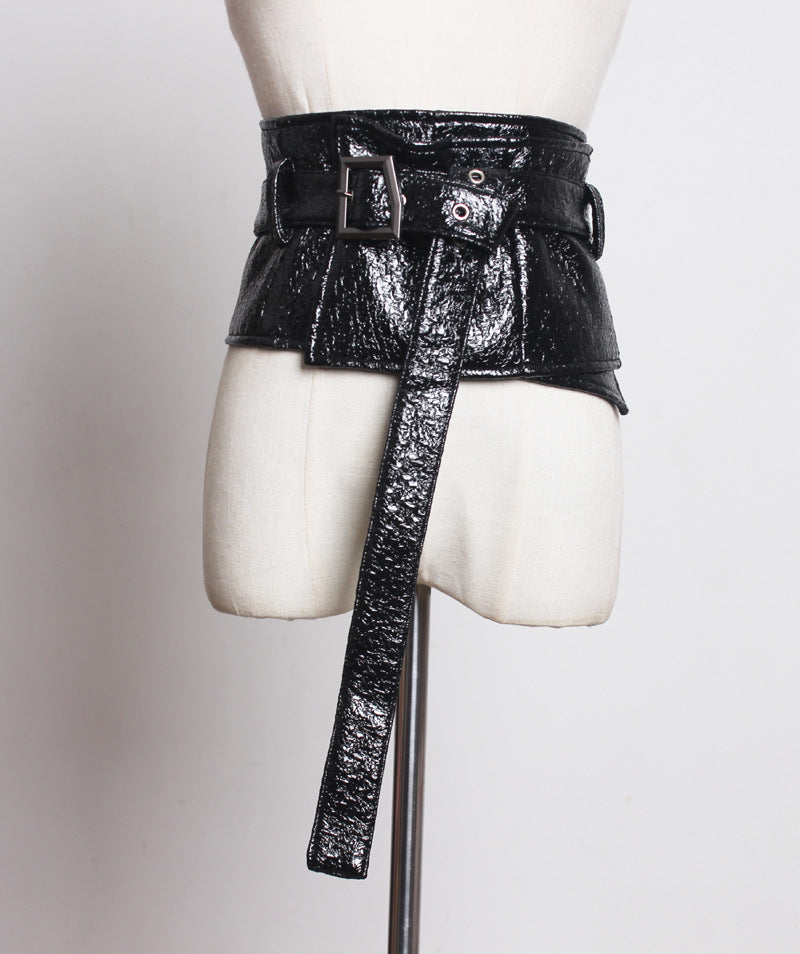 Simple And Versatile Patent Leather Wide Waist Belt