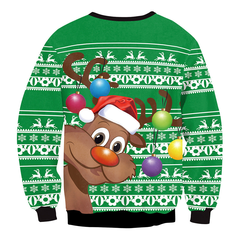 Ensfarvet Elg Jule Digitale Print Sweater Langærmet Frakke