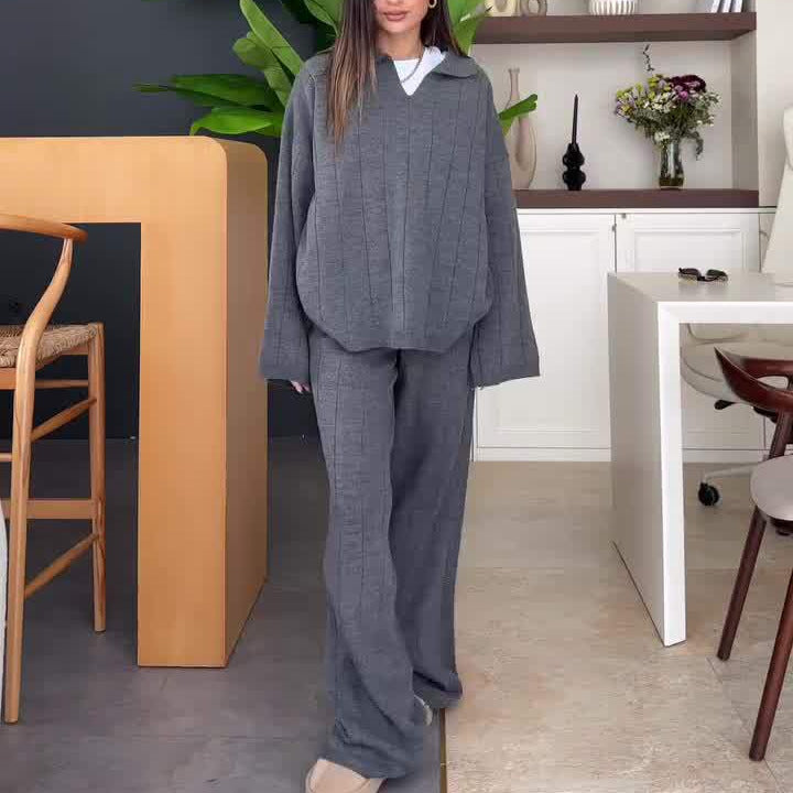 Autumn New Solid Color Line Pattern Slim Lazy Style Suit For Women