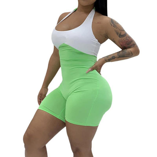 Women's Contrast Color Halter One-piece Shorts