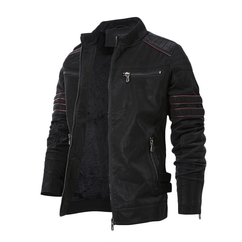 Men's Autumn And Winter Fleece Leather Jacket