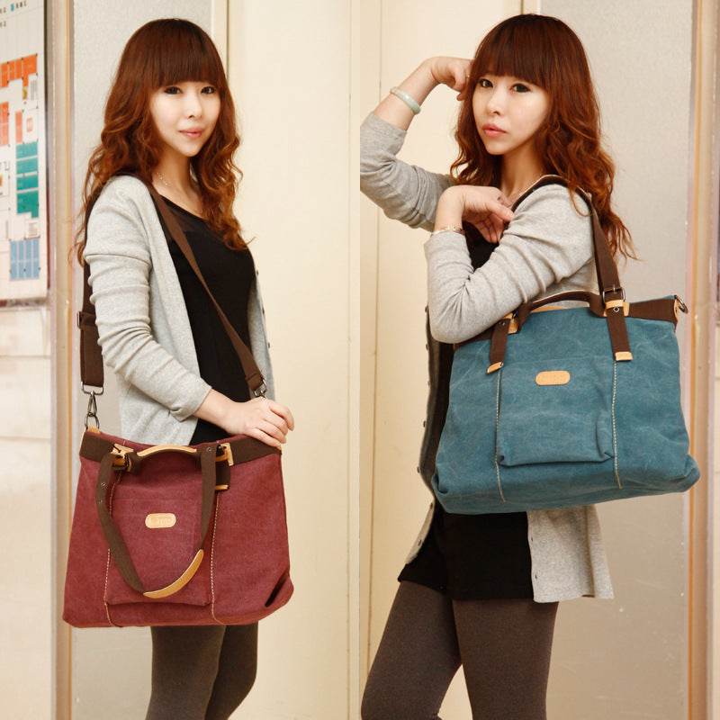 The new female canvas bag retro fashion all-match portable Shoulder Satchel Korean fashion big bag