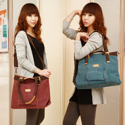 The new female canvas bag retro fashion all-match portable Shoulder Satchel Korean fashion big bag