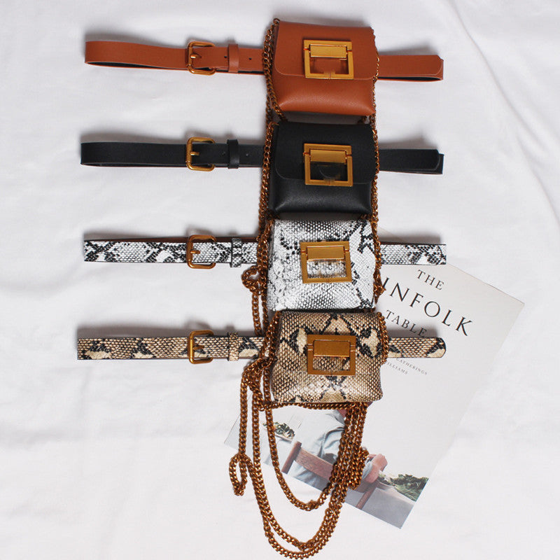Snake pattern gold chain belt belt bag women