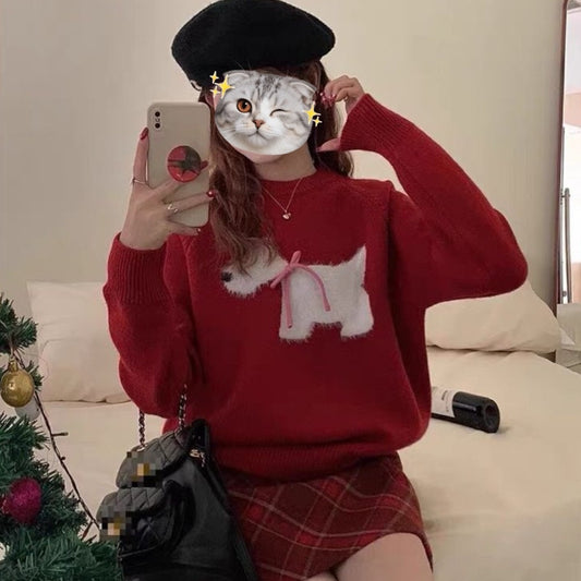 Puppy Jacquard Korean Pullover Sweater
