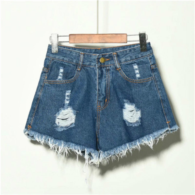 Holed Jeans Shorts Women's Loose And Thin Wide Leg Pants Hot Pants