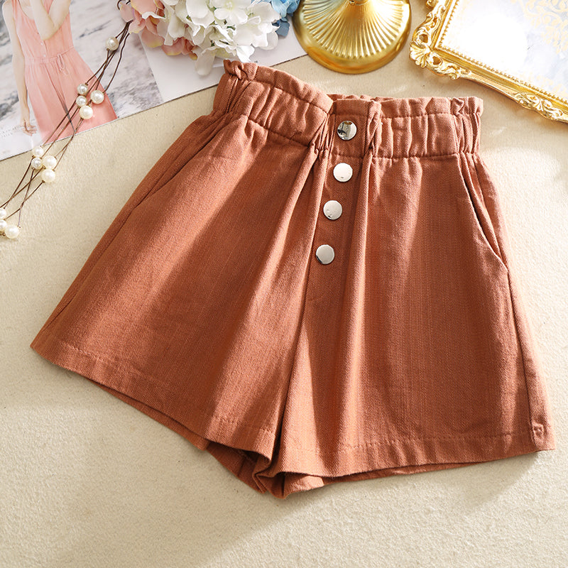 Breasted elasticated high waist shorts