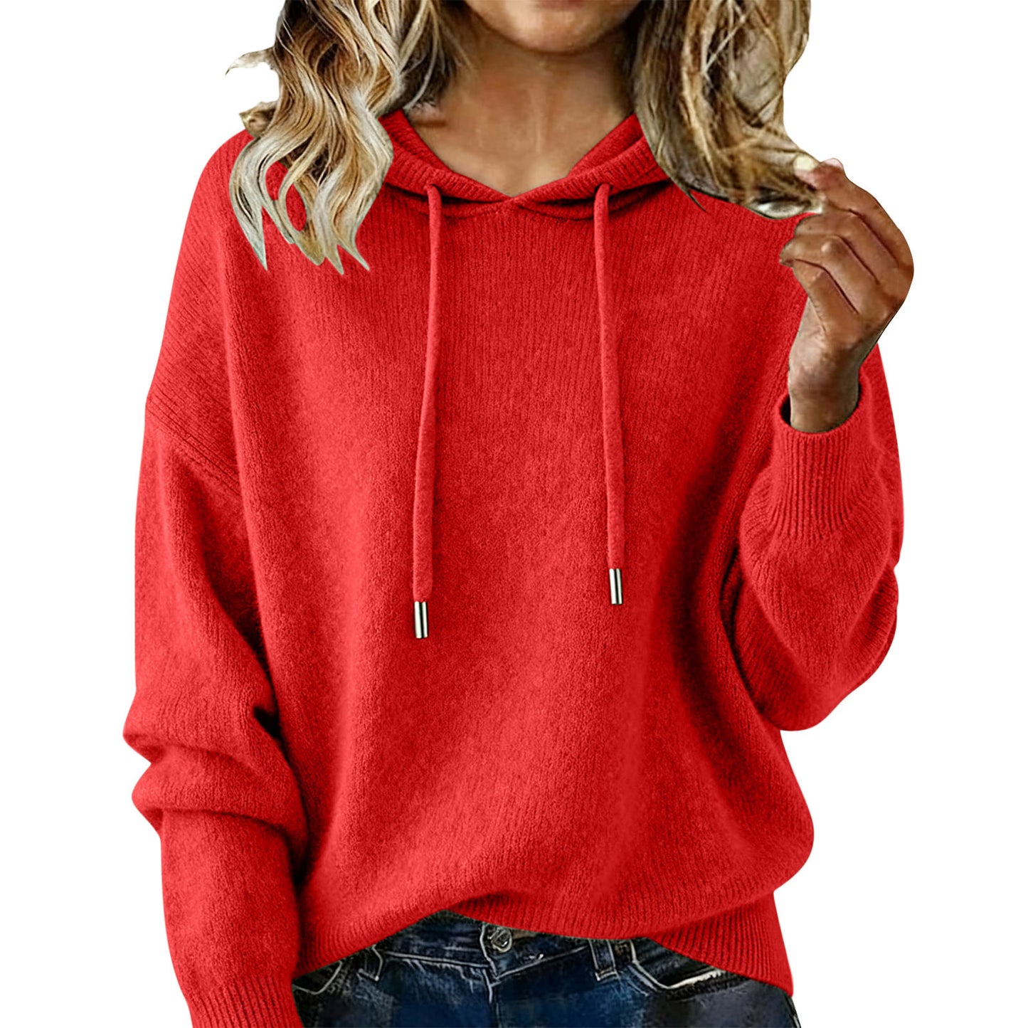 Womens Fashion Solid-color Loose Soft Hoodie With Drawstring