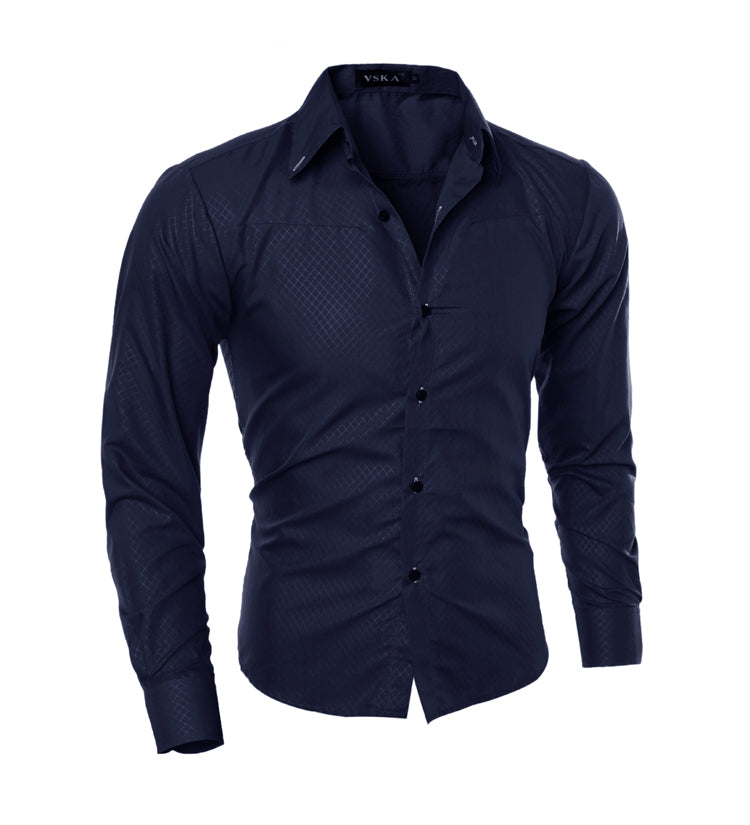 Fashionable diamond plaid men's long sleeve shirt
