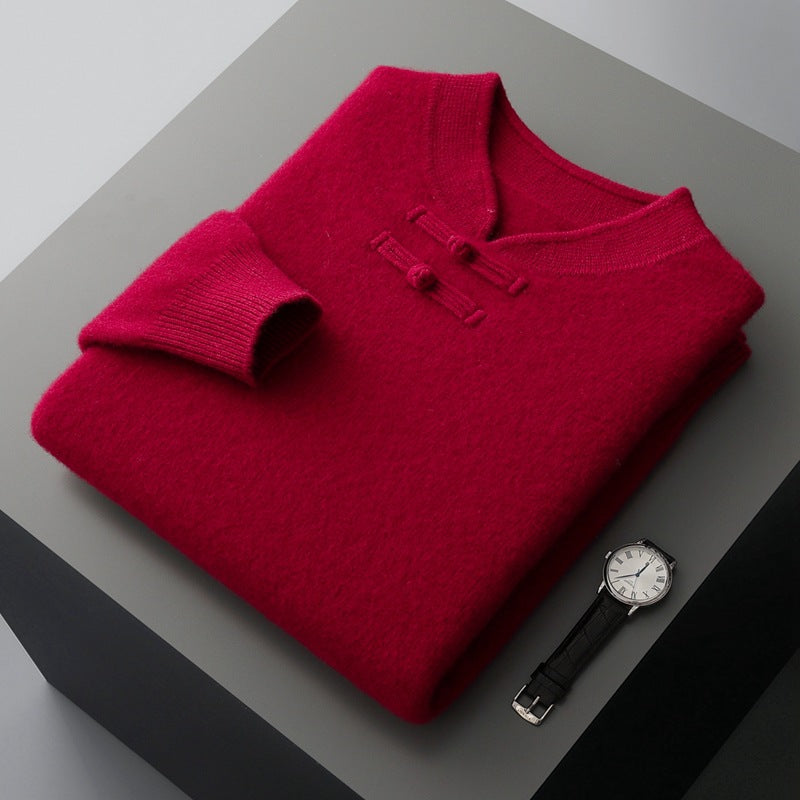 Mens Retro Stand-Up Collar Pure Wool Sweater