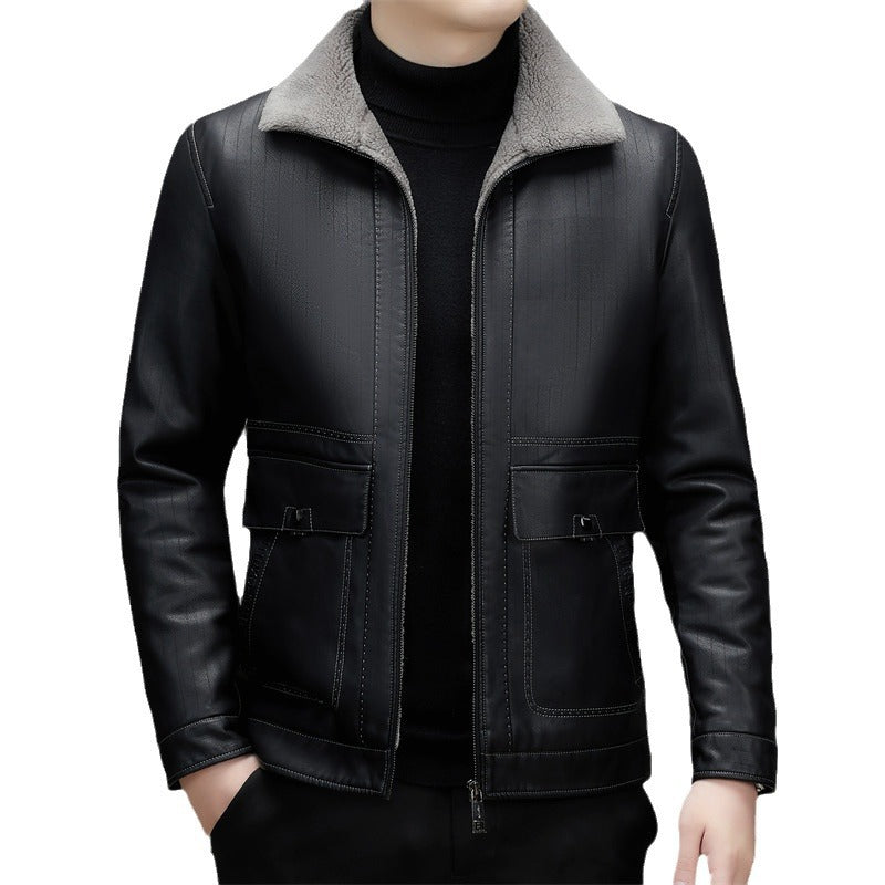 Men's Fashion Casual Polo Collar Fleece-lined Thickened Warm Coat