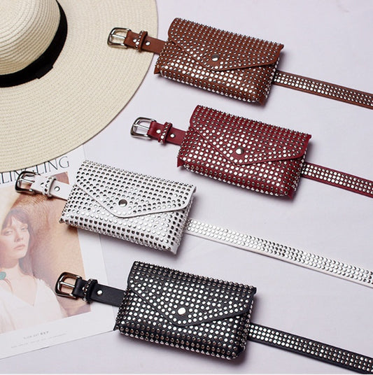 Punk Wind Rivet Bag Belt Bag Mobile Phone Shopping Guide Bag Lady Belt Decorative Bag