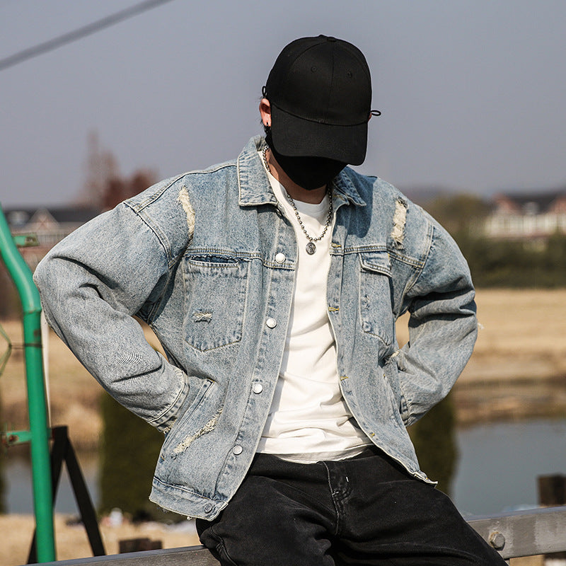 Wings Three-dimensional Embroidery Broken Holes Washed Youth Fashion Trend Denim Clothes