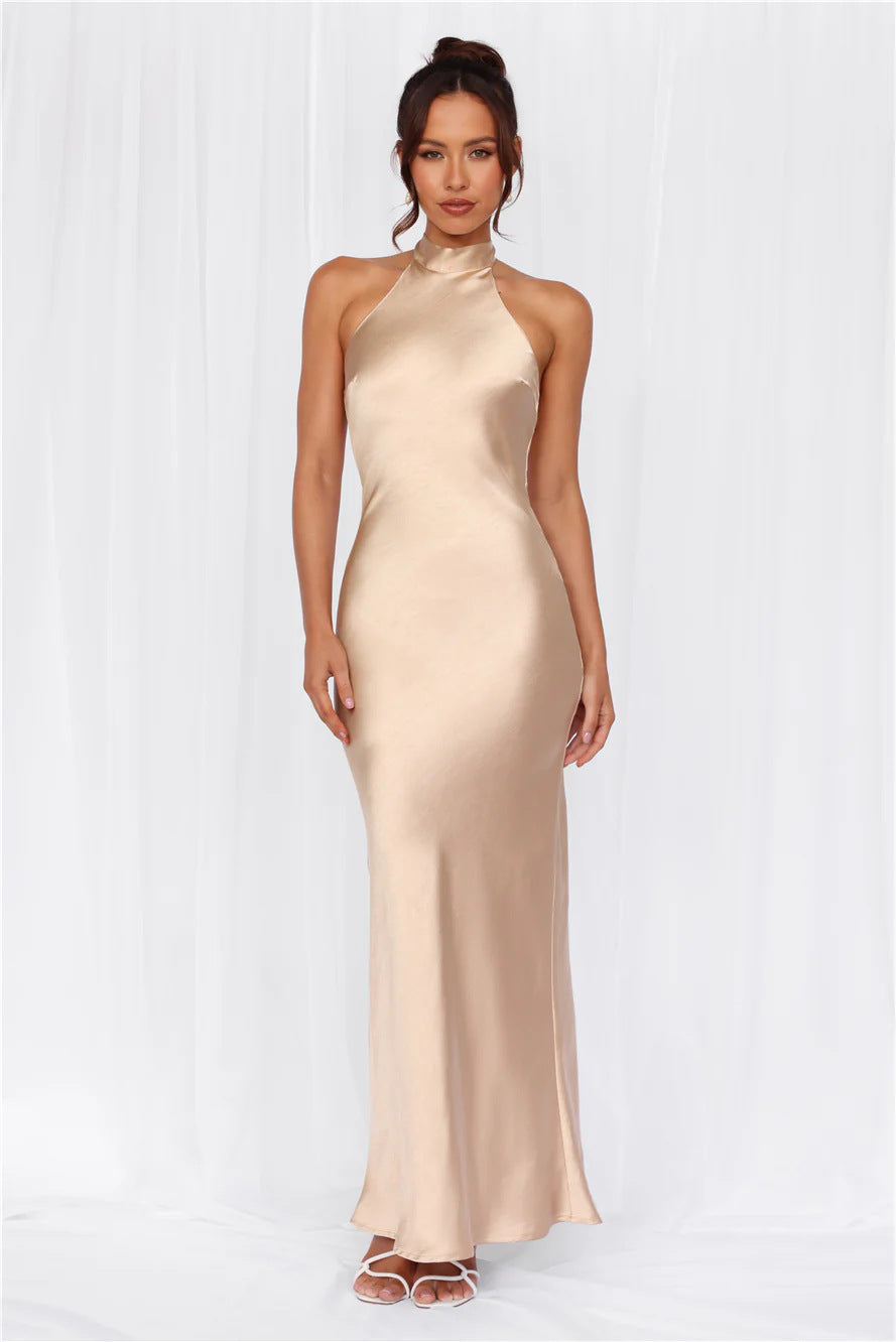 Womens Stylish Halter-neck Fitted Dress With Tie Details