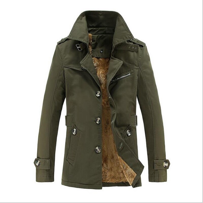 Men's Mid-Length Loose And Velvet Padded Lapel Trench Coat