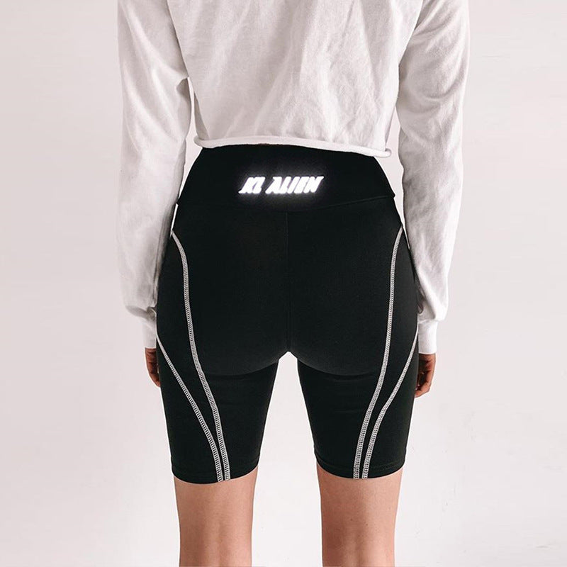 Reflekterende bogstavprint sports fitness fem-punkts bukser