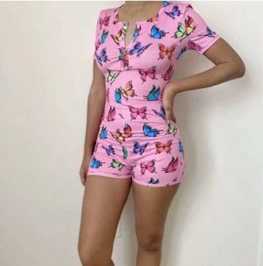 Short sleeve button jumpsuit