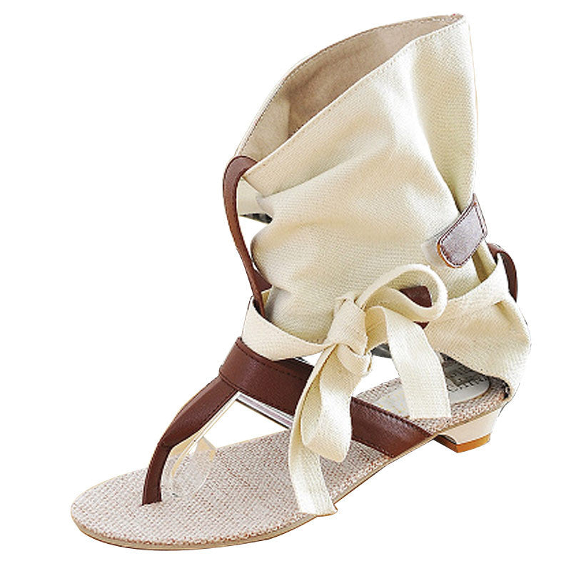 Large size flat suede herringbone high-top sandals